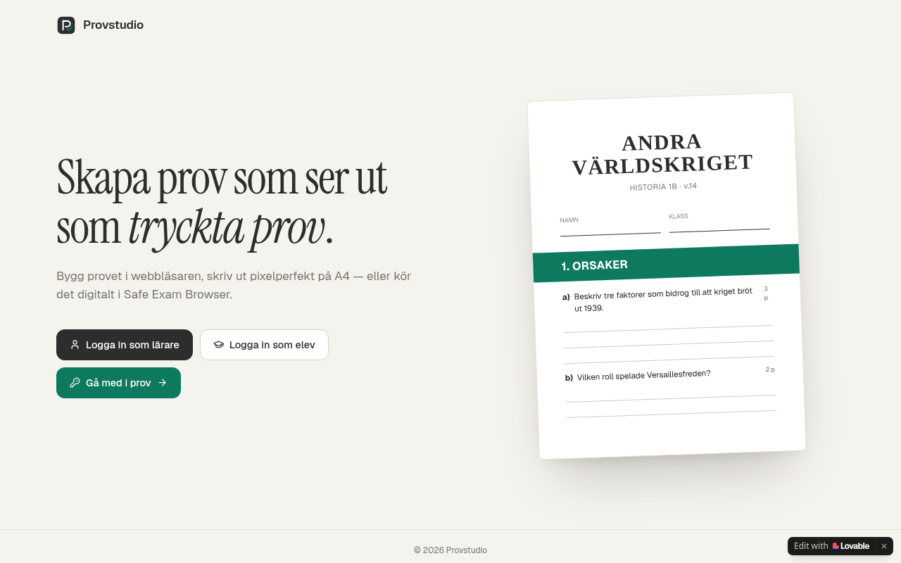 Skärmdump av Provstudio - digitala prov